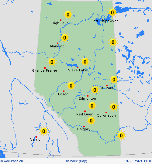 uv index Alberta North America Forecast maps