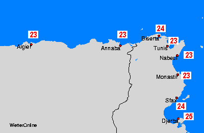 Algier, Tunesia Sea Temperature Maps